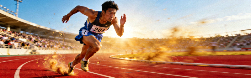 田径运动员在跑道上冲刺的瞬间